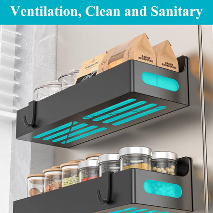 4 Pack Magnetic Spice Rack Organizer for Refrigerator and Oven, Black Fridge Organizers and Storage for Kitchen | Kitchen Magnetic Shelf for Fridge, Spice Organizer and Storage, Baby Bottle Holder for Fridge, Magnetic Tea Bag Organizer