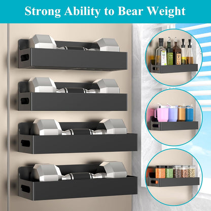 4 Pack Magnetic Spice Rack Organizer for Refrigerator and Oven, Black Fridge Organizers and Storage for Kitchen | Kitchen Magnetic Shelf for Fridge, Spice Organizer and Storage, Baby Bottle Holder for Fridge, Magnetic Tea Bag Organizer