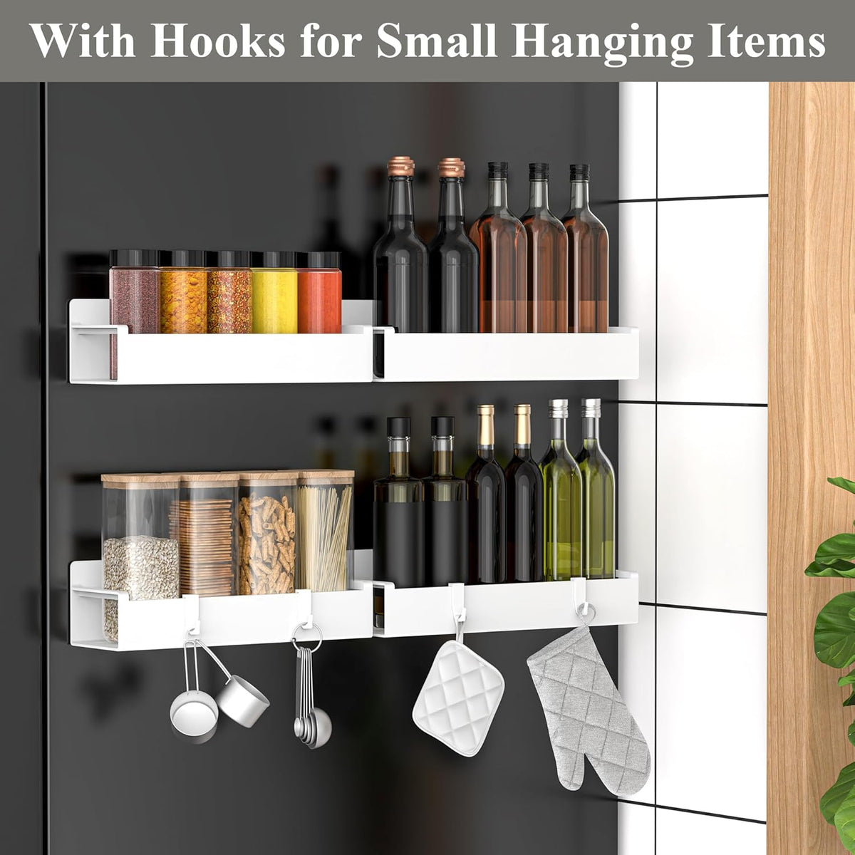 4 Pack Magnetic Spice Rack Organizer for Refrigerator and Oven, Black Fridge Organizers and Storage for Kitchen | Kitchen Magnetic Shelf for Fridge, Spice Organizer and Storage, Baby Bottle Holder for Fridge, Magnetic Tea Bag Organizer