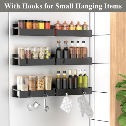 4 Pack Magnetic Spice Rack Organizer for Refrigerator and Oven, Black Fridge Organizers and Storage for Kitchen | Kitchen Magnetic Shelf for Fridge, Spice Organizer and Storage, Baby Bottle Holder for Fridge, Magnetic Tea Bag Organizer