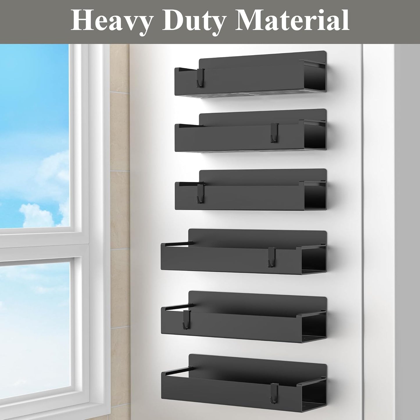 4 Pack Magnetic Spice Rack Organizer for Refrigerator and Oven, Black Fridge Organizers and Storage for Kitchen | Kitchen Magnetic Shelf for Fridge, Spice Organizer and Storage, Baby Bottle Holder for Fridge, Magnetic Tea Bag Organizer