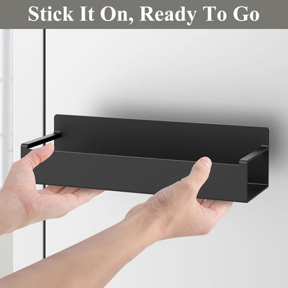 4 Pack Magnetic Spice Rack Organizer for Refrigerator and Oven, Black Fridge Organizers and Storage for Kitchen | Kitchen Magnetic Shelf for Fridge, Spice Organizer and Storage, Baby Bottle Holder for Fridge, Magnetic Tea Bag Organizer