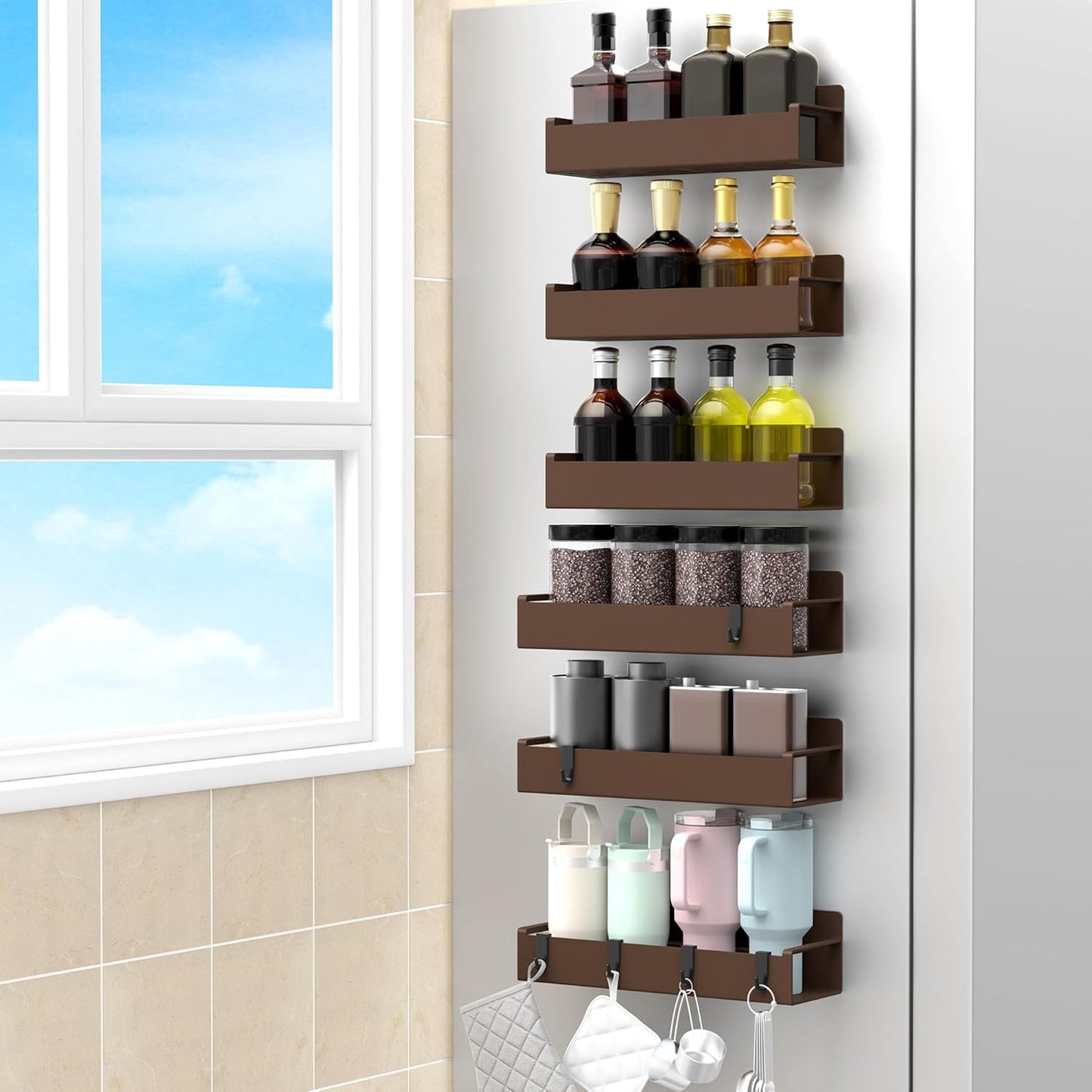 4 Pack Magnetic Spice Rack Organizer for Refrigerator and Oven, Black Fridge Organizers and Storage for Kitchen | Kitchen Magnetic Shelf for Fridge, Spice Organizer and Storage, Baby Bottle Holder for Fridge, Magnetic Tea Bag Organizer