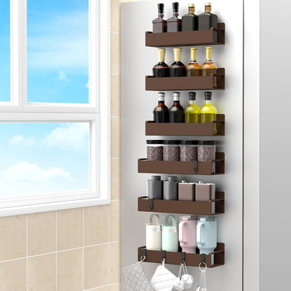 4 Pack Magnetic Spice Rack Organizer for Refrigerator and Oven, Black Fridge Organizers and Storage for Kitchen | Kitchen Magnetic Shelf for Fridge, Spice Organizer and Storage, Baby Bottle Holder for Fridge, Magnetic Tea Bag Organizer