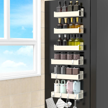 4 Pack Magnetic Spice Rack Organizer for Refrigerator and Oven, Black Fridge Organizers and Storage for Kitchen | Kitchen Magnetic Shelf for Fridge, Spice Organizer and Storage, Baby Bottle Holder for Fridge, Magnetic Tea Bag Organizer