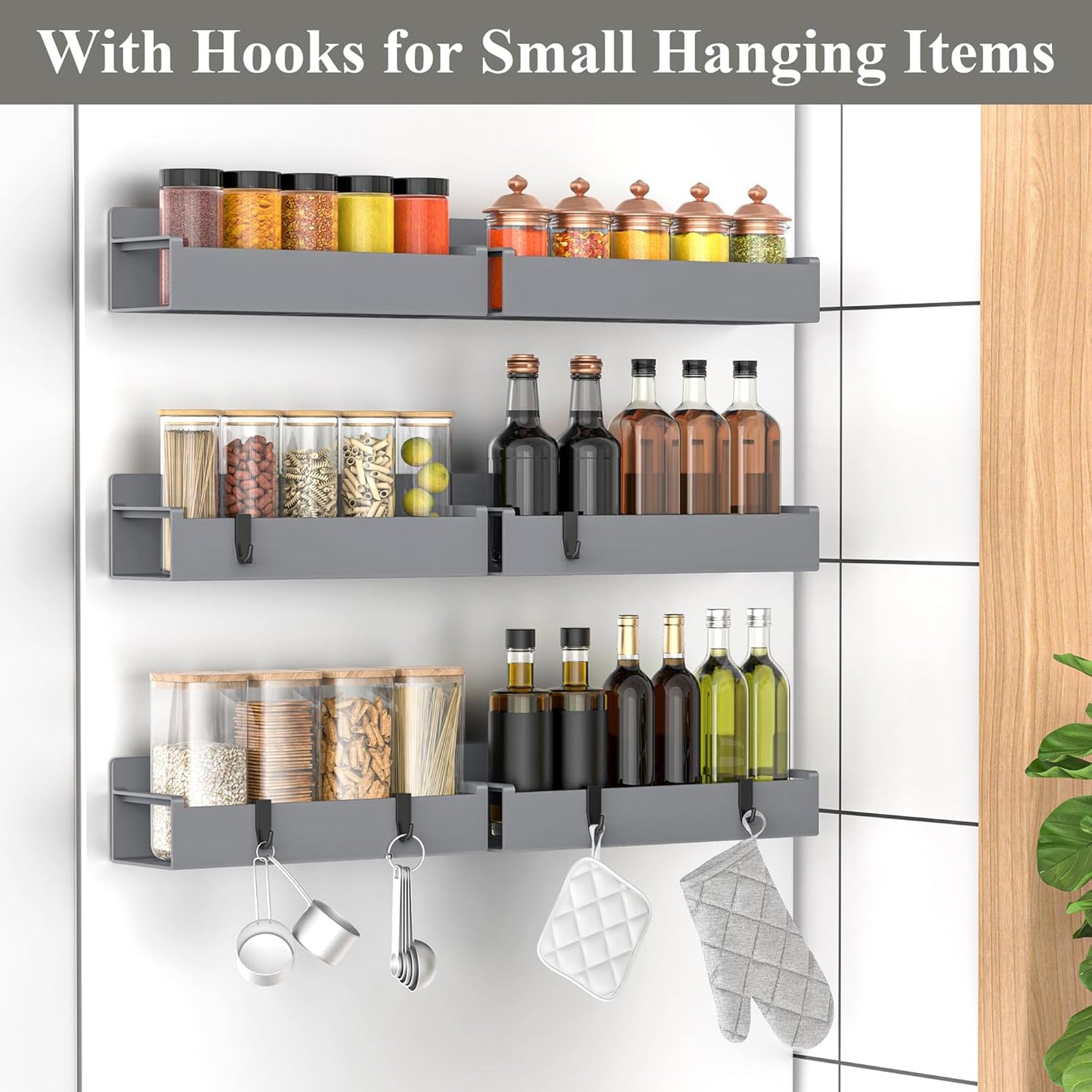 4 Pack Magnetic Spice Rack Organizer for Refrigerator and Oven, Black Fridge Organizers and Storage for Kitchen | Kitchen Magnetic Shelf for Fridge, Spice Organizer and Storage, Baby Bottle Holder for Fridge, Magnetic Tea Bag Organizer