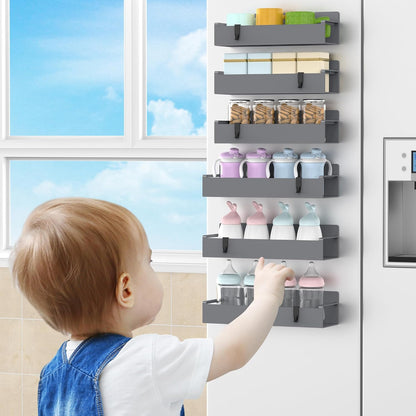 4 Pack Magnetic Spice Rack Organizer for Refrigerator and Oven, Black Fridge Organizers and Storage for Kitchen | Kitchen Magnetic Shelf for Fridge, Spice Organizer and Storage, Baby Bottle Holder for Fridge, Magnetic Tea Bag Organizer