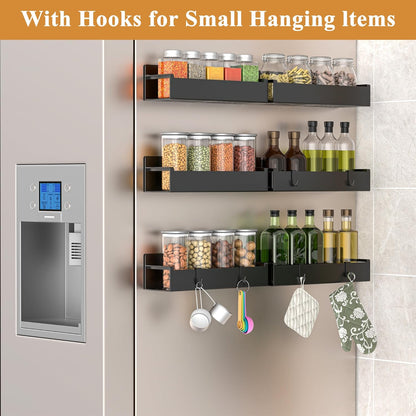 4 Pack Magnetic Spice Rack Organizer for Refrigerator and Oven, Black Fridge Organizers and Storage for Kitchen | Kitchen Magnetic Shelf for Fridge, Spice Organizer and Storage, Baby Bottle Holder for Fridge, Magnetic Tea Bag Organizer