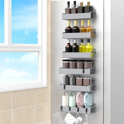 4 Pack Magnetic Spice Rack Organizer for Refrigerator and Oven, Black Fridge Organizers and Storage for Kitchen | Kitchen Magnetic Shelf for Fridge, Spice Organizer and Storage, Baby Bottle Holder for Fridge, Magnetic Tea Bag Organizer