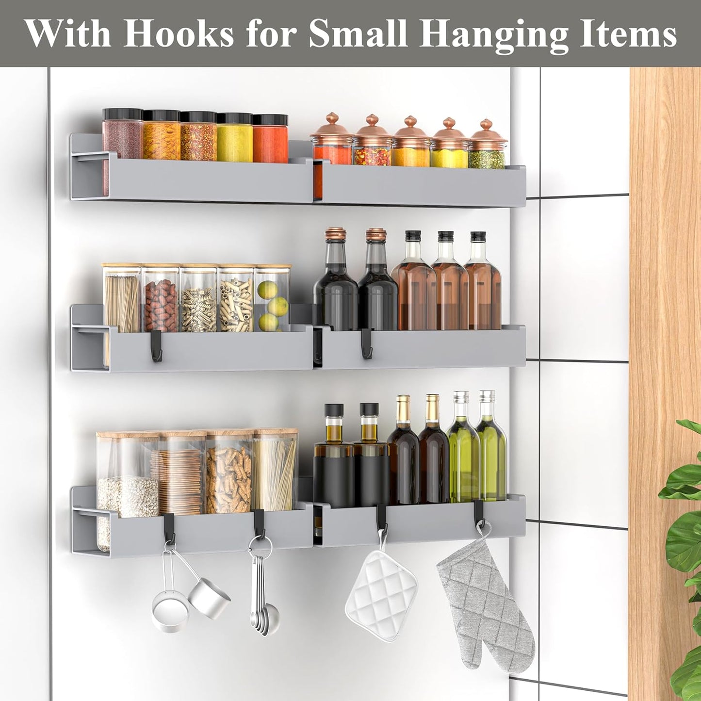 4 Pack Magnetic Spice Rack Organizer for Refrigerator and Oven, Black Fridge Organizers and Storage for Kitchen | Kitchen Magnetic Shelf for Fridge, Spice Organizer and Storage, Baby Bottle Holder for Fridge, Magnetic Tea Bag Organizer