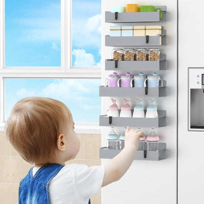 4 Pack Magnetic Spice Rack Organizer for Refrigerator and Oven, Black Fridge Organizers and Storage for Kitchen | Kitchen Magnetic Shelf for Fridge, Spice Organizer and Storage, Baby Bottle Holder for Fridge, Magnetic Tea Bag Organizer