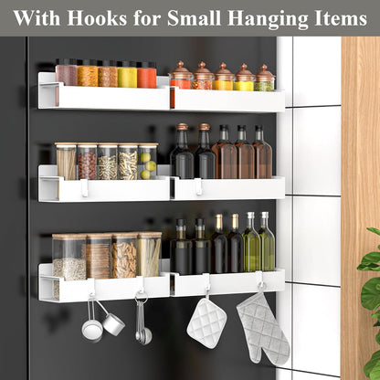 4 Pack Magnetic Spice Rack Organizer for Refrigerator and Oven, Black Fridge Organizers and Storage for Kitchen | Kitchen Magnetic Shelf for Fridge, Spice Organizer and Storage, Baby Bottle Holder for Fridge, Magnetic Tea Bag Organizer