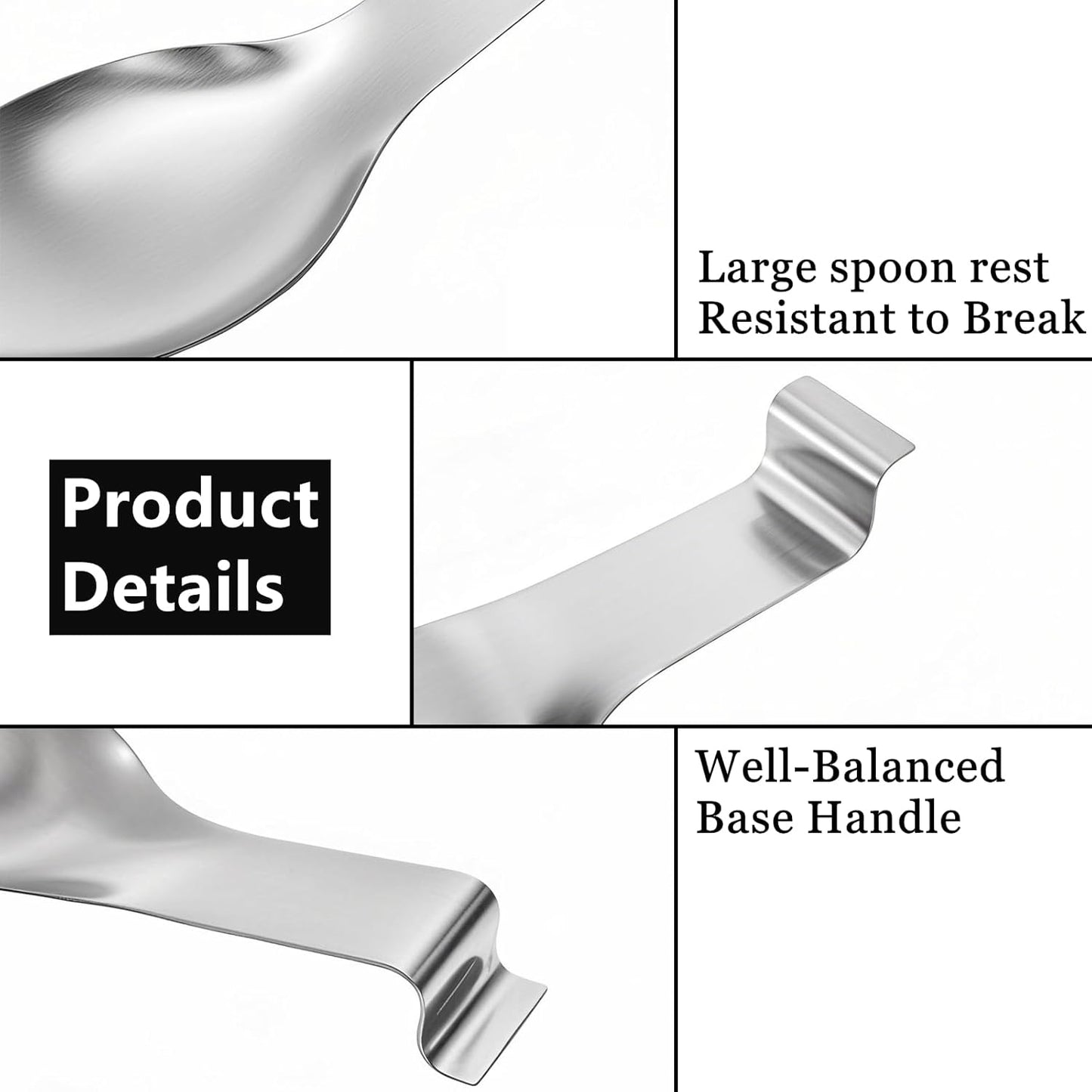 8 Pack Stainless Steel Spoon Rest, Large Size Ladle Spatula Tong Holder, Heavy Duty Cooking Utensil Rest for Stove Top Kitchen Countertop, Dishwasher Safe Kitchenware, Silver
