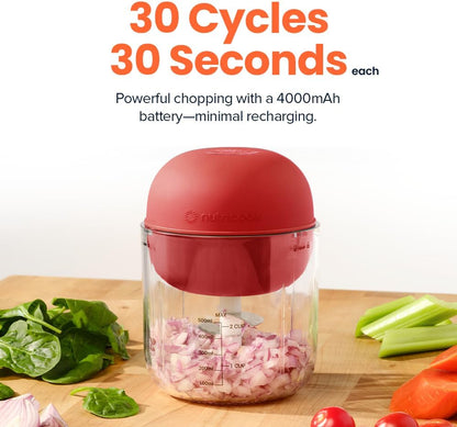 Nutricook Choppi Cordless Electric Vegetable Chopper & Mini Food Processor for Dicing, Shredding, Mincing, and Puree, Portable and Rechargeable, 2-Cup, 500 mL, 4000 mAh Battery, Sage Green