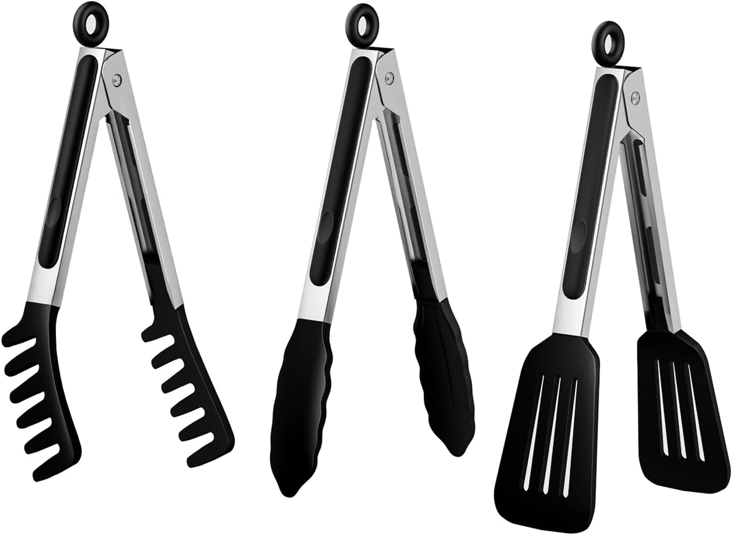 HST 3 Pack Kitchen Tongs, Non Stick Stainless Steel 9 Inch Tongs With Silicone Tip for Cooking BBQ Baking(Red)