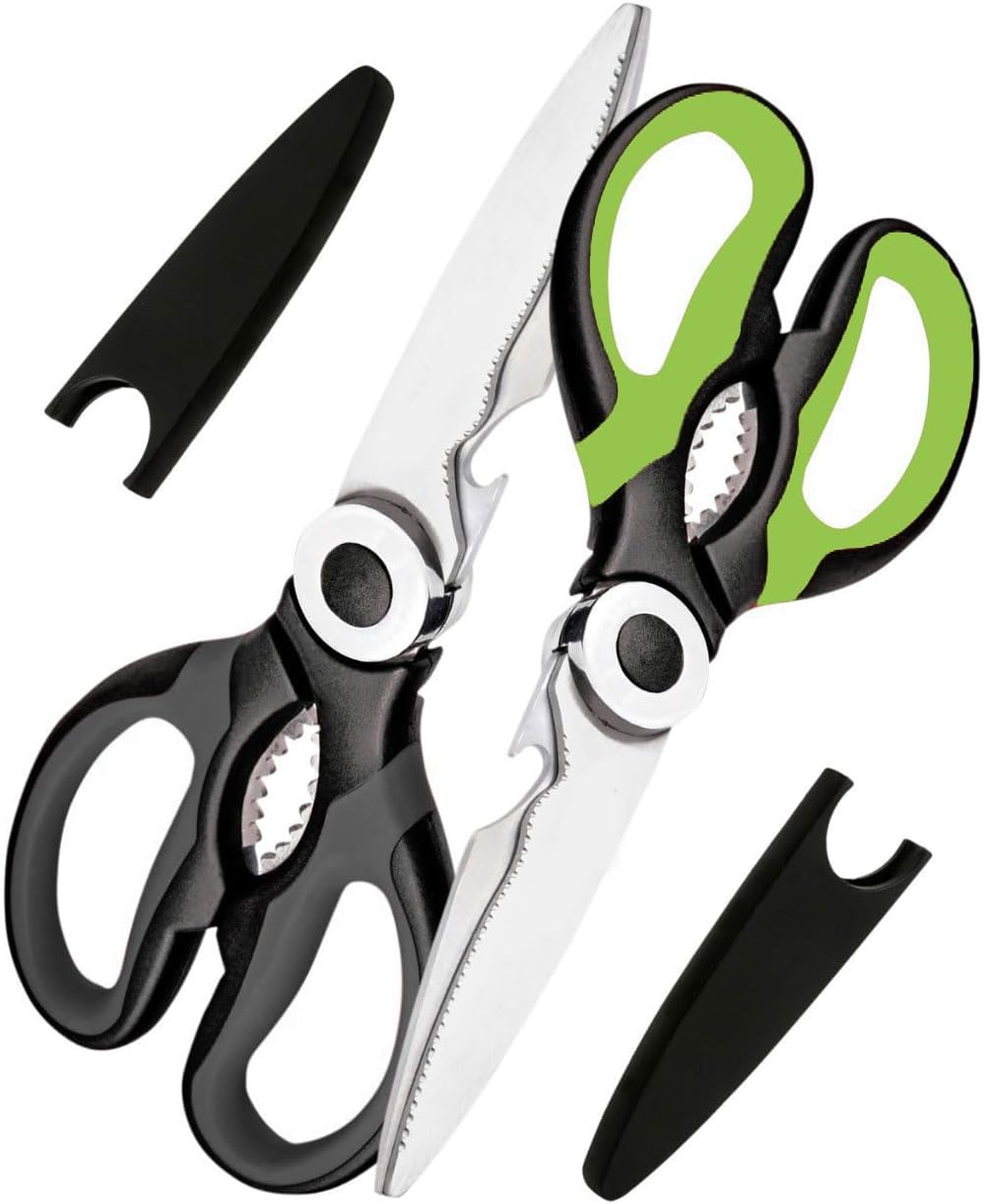 Kitchen Scissors Stainless Steel Sharp Blades with Cushioned Soft TPR Grip for Easy Handling – Heavy Duty Multipurpose Scissors for Meat, Chicken, Fish, Vegetables, & Herbs – Bottle Opener