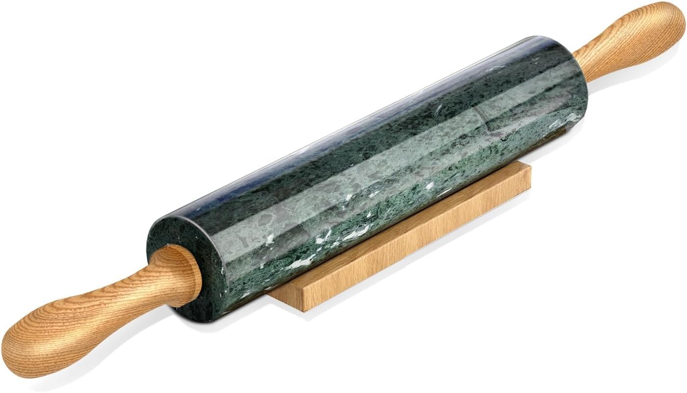Koville African Natural Marble Rolling Pin, Non-Stick Polished Dough Roller, Pasta, Dumpling, Fondant, Pie Crust, Bread, Pizza Dough, Kitchen Baking Pastry Tools with Mat/Scraper（Namib Fantasy）