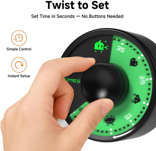 60-Minute Visual Timer, Twist to Set, Loud Battery-Powered Alarm, High-Visibility Rotary Countdown Dial for Kitchen, Work, Study & Time Management (Orange)