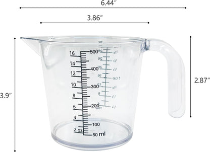 Laser-Etched Measuring Cup Set, 16 oz & 1 Cup Clear Plastic Liquid Measuring Cups, Permanent oz/cup/Tbsp/mL Markings, Food-Grade for Baking & Cooking