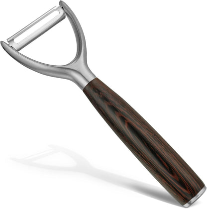 Serrated Blade Premium I Type 304 Stainless Steel Multifunctional Kitchen Peeler Real Wood Handle Ultra Sharp Blade Vegetable Potato Apple（Agarwood）
