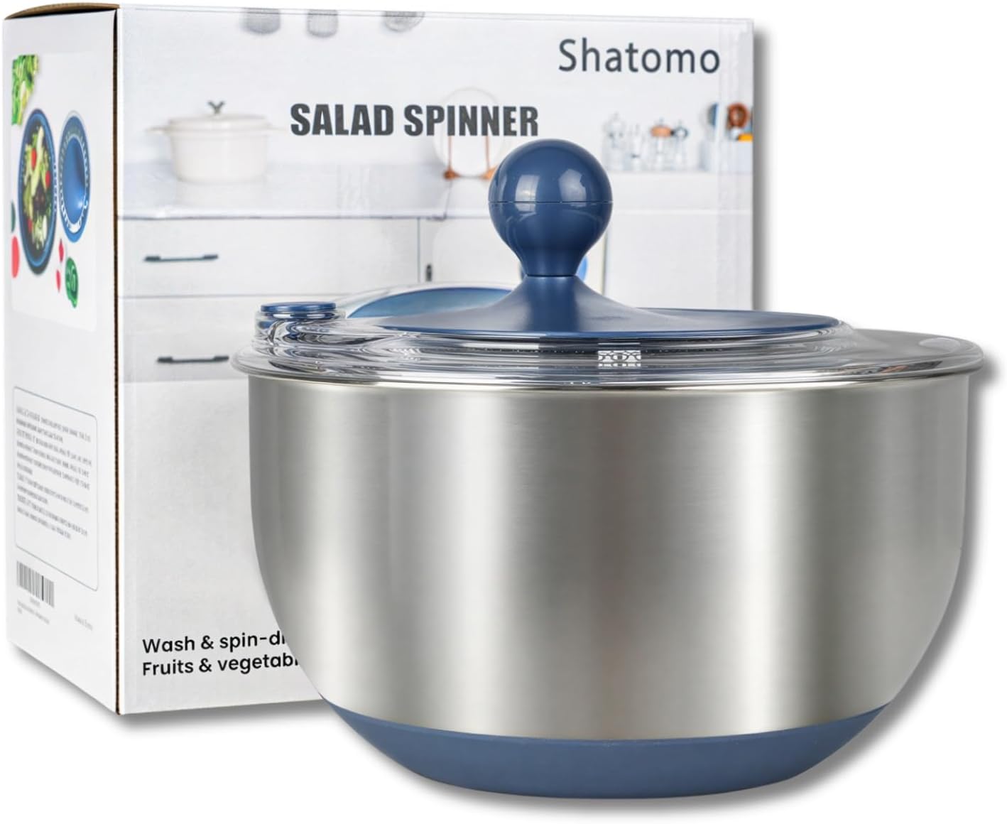 Premium 304 Stainless Steel Salad Spinner, Large 5.3 Qt Capacity, Easy to Use Lettuce Spinner, Fruit and Vegetable Washer and Dryer Spinner, Green