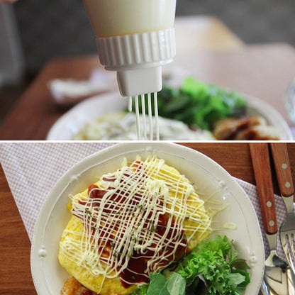 Squeeze Sauce Bottle 5 Holes Canister Design for Sauce Mayo Salad Vinegar Ketchup Honey Oil Container with Dust Lid 380ml (White)
