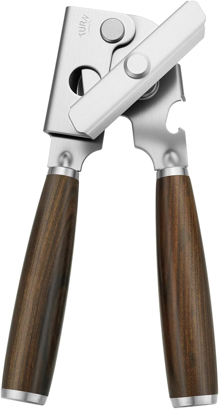 Upgraded Efficient Manual Can Opener - Selected Solid Wood Handle, Sharp and Smooth Blade Edge, Portable Design, Easy-Open Large Knob, Versatile for Various Bottle Caps（Rosewood）