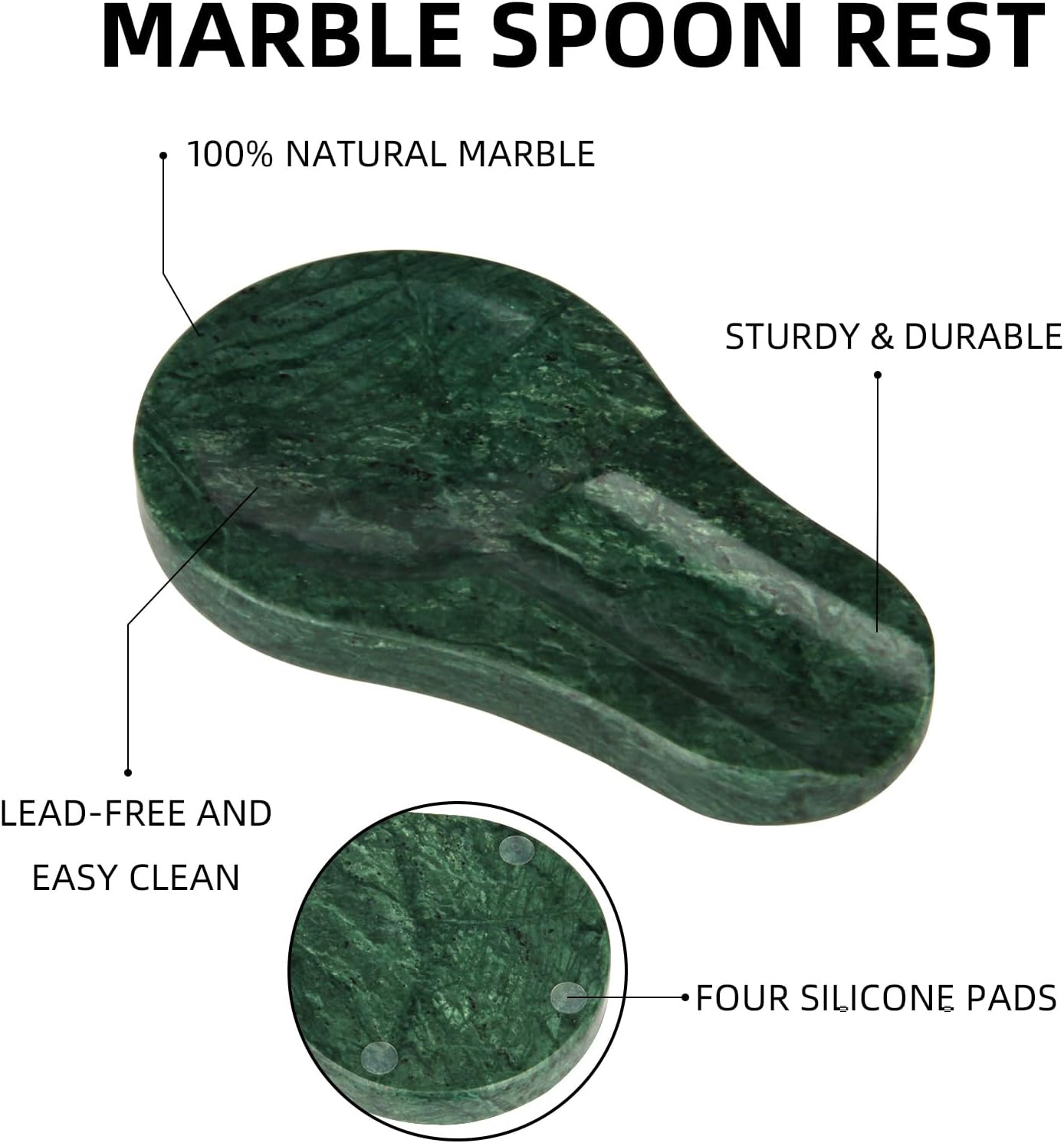 Marble Spoon Rest for Kitchen Stove Countertop, Marble Utensil Holder, Perfect for Spatula, Ladle, Fork (1, Viva jade, 4 * 6.5)