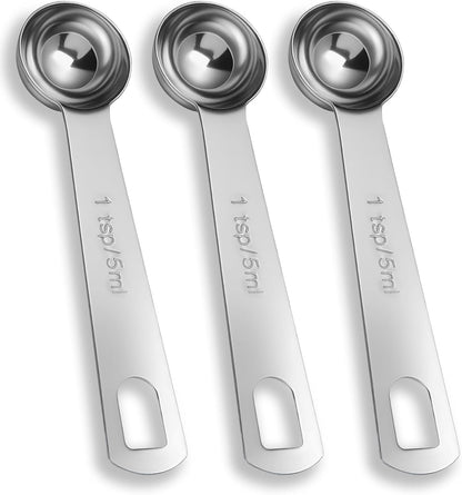3PCS Teaspoon Measuring Spoon, Short Handle Stainless Steel 1 Teaspoons Measuring Spoon, Precise Scoop for Cooking Baking Spices, Rust Resistant Easy Clean Kitchen Tool, 5ml