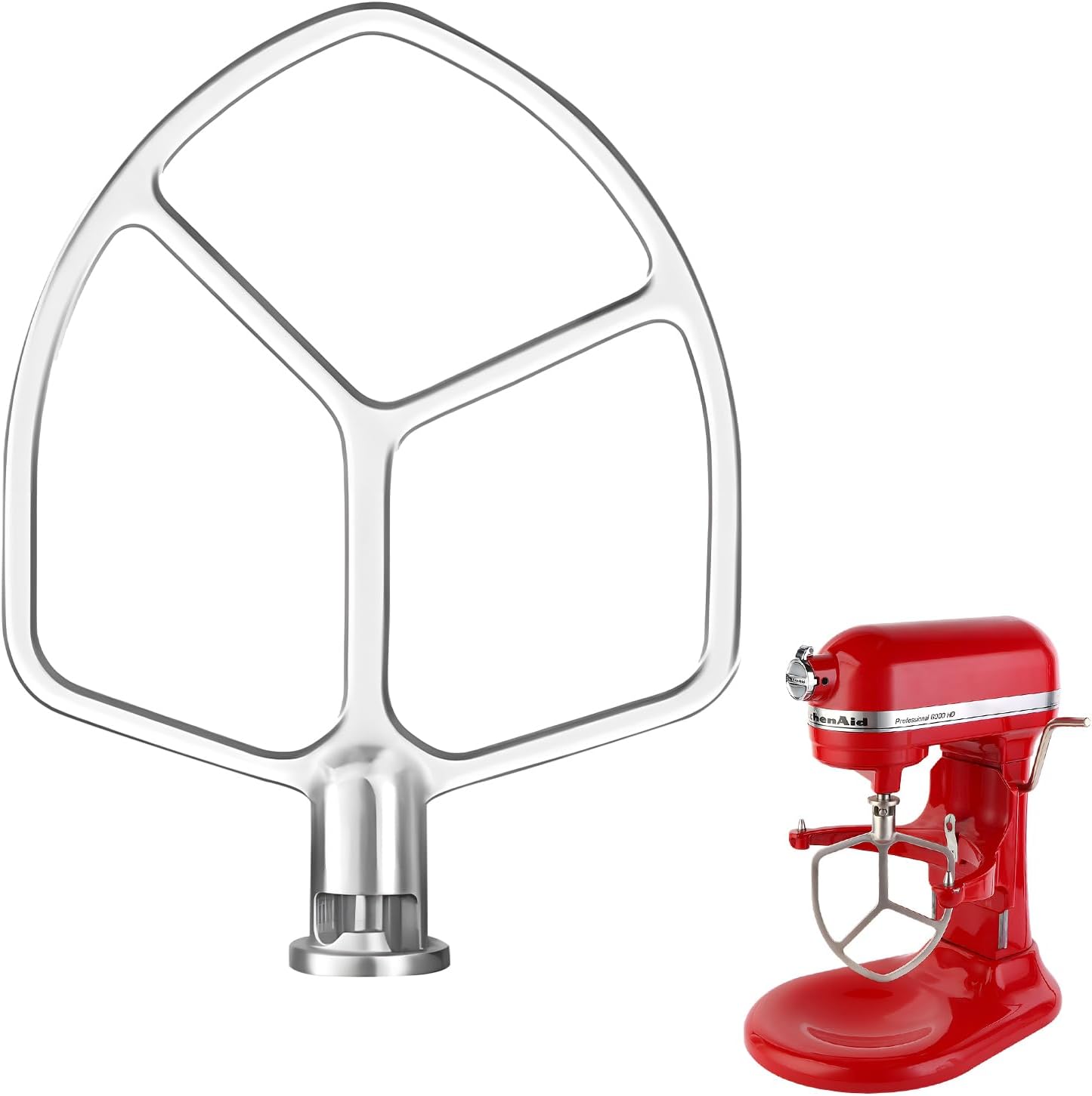 Stainless Steel 3 Piece kit Attachments，Dough Hook 6 Wire Whisk Flat Beater Compatible with KitchenAid 5 Plus -6QT Mixer，Bowl Lift Stand Mixer Accessory，Rust Resistant，Dishwasher Safe