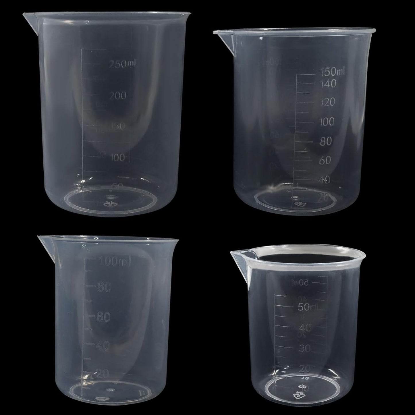 4 Pcs 50ml / 100ml /150ml /300ml Capacity Clear Measuring Cup, Transparent Lab Liquid Mixing Cups, Plastic Graduated Beakers for Kitchen Cooking Medicine Measure Tool