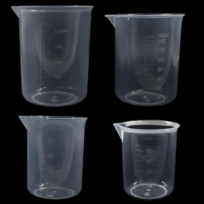 4 Pcs 50ml / 100ml /150ml /300ml Capacity Clear Measuring Cup, Transparent Lab Liquid Mixing Cups, Plastic Graduated Beakers for Kitchen Cooking Medicine Measure Tool