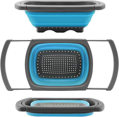 Alnicov Silicone Collapsible Colander,Colander Strainer Over The Sink Vegetable/Fruit Colanders Strainers with Extendable Handles for Pasta Vegetables Fruits Blue