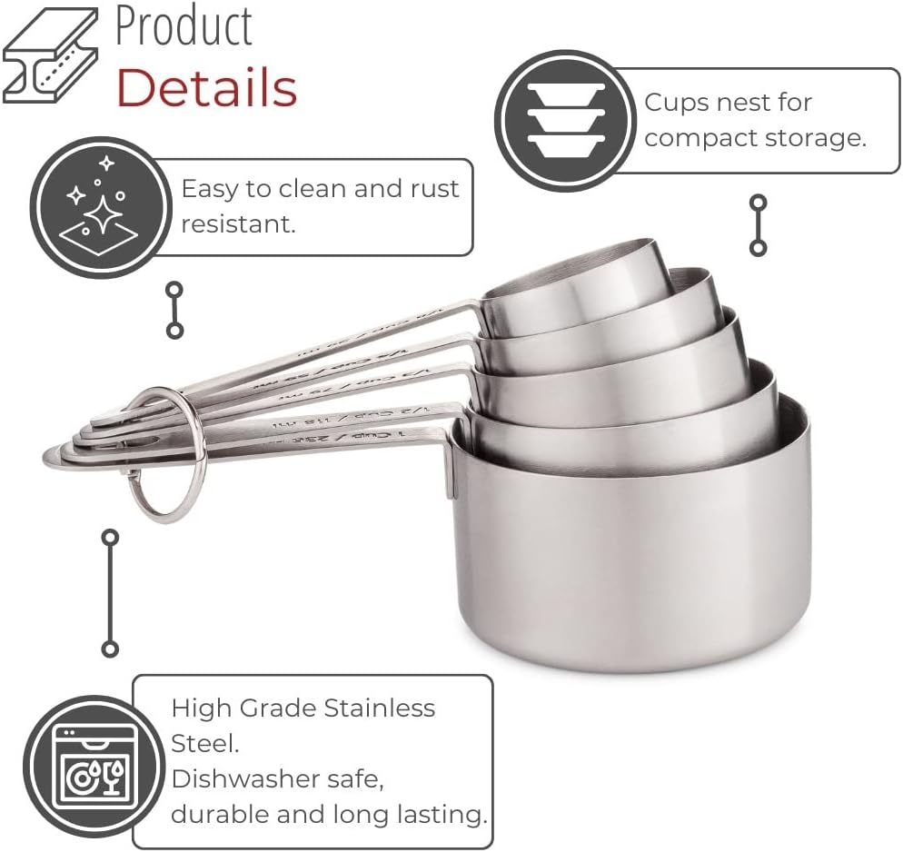 husMait Stainless Steel Measuring Cups & Spoons - 10 Piece Heavy Duty Measuring Cups & Spoons Set for Dry Foods, Spices or Liquids