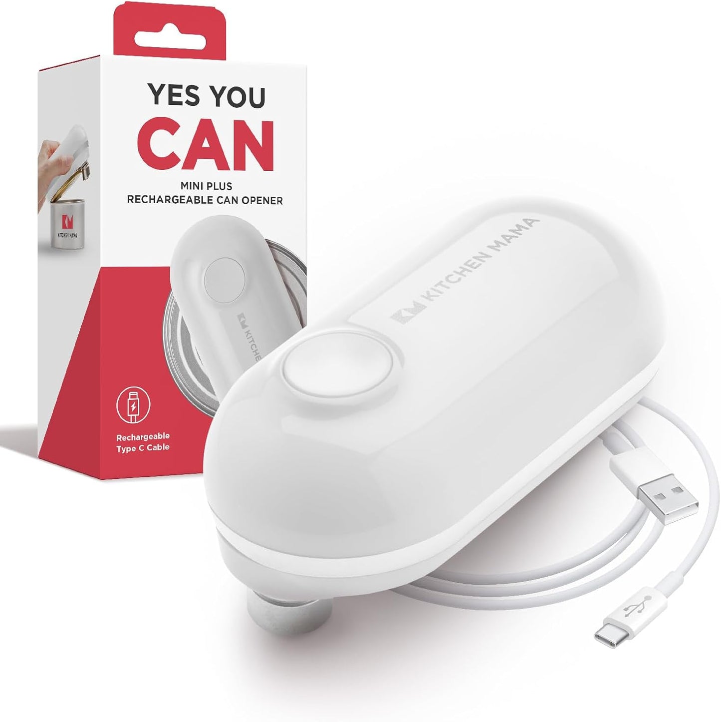 Kitchen Mama Mini Plus Rechargeable Electric Can Opener: USB-C Charging, Hands-Free, Auto Stop, Compact, Cordless, Smooth Edge - Perfect for Seniors with Arthritis, Home, and Travel (Red)
