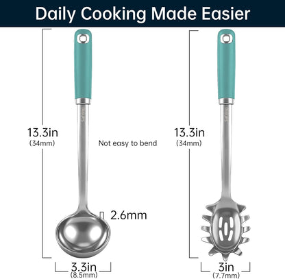 Safring Stainless Steel Soup Ladle and Spaghetti Spoon Set, Heat Resistant Rubber Handle, Dishwasher Safe, Kitchen Utensils for Cooking, Stirring, Serving Pasta, Soup & Sauce