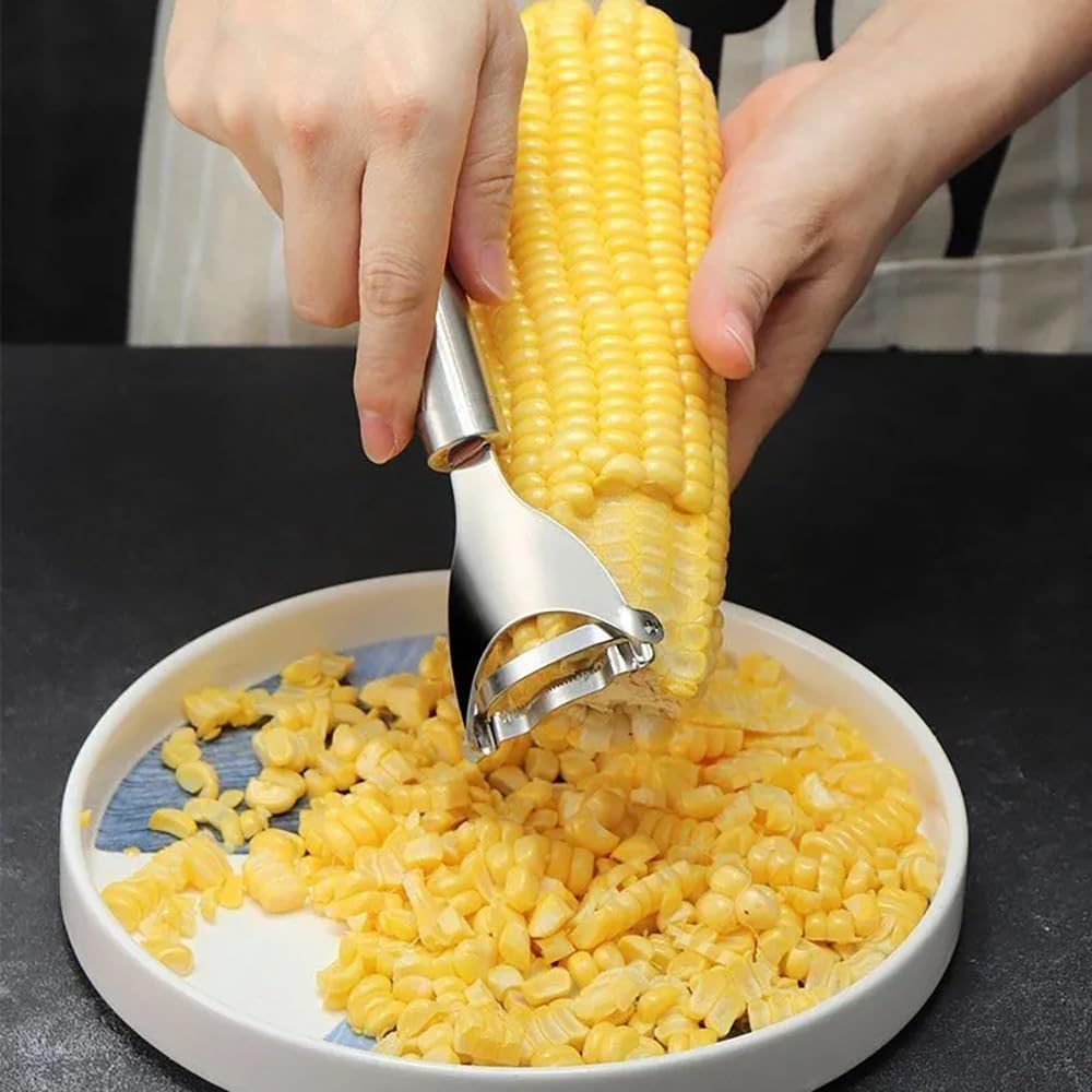 Corn Planer Cutter Thresher Peeler, Corn Thresher Cob Stripper Tool, Premium Stainless Steel Multifunctional Kitchen Grips Corn Planer Cob Cutter Kernels, with Hand Protect