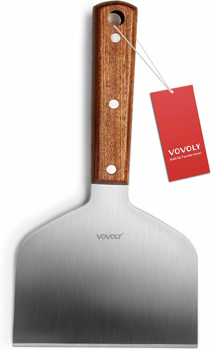 Vovoly Multipurpose Bench Scraper Kitchen Utensil for Flat Top Griddle, Dough Scraper Cutter for Bread and Pizza Cutter - Stainless Steel Metal Griddle Scraper Chopper