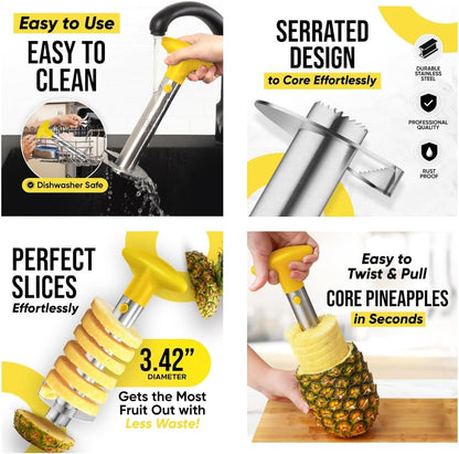 3PCS Stainless Steel Apple, Avocado & Pineapple Slicer Set – Heavy-Duty Corer & Cutter with Reinforced Blade for Quick & Easy Fruit Cutting Prep – Sharp, Durable & Ergonomic Kitchen Tool”
