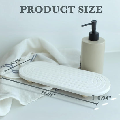Instant Dry Sink Caddy Organizer – Water Absorbing Stone Tray for Kitchen Bathroom Countertop, Fast Drying Sink Caddy (with Wooden Feet and Natural Loofah, Gray)