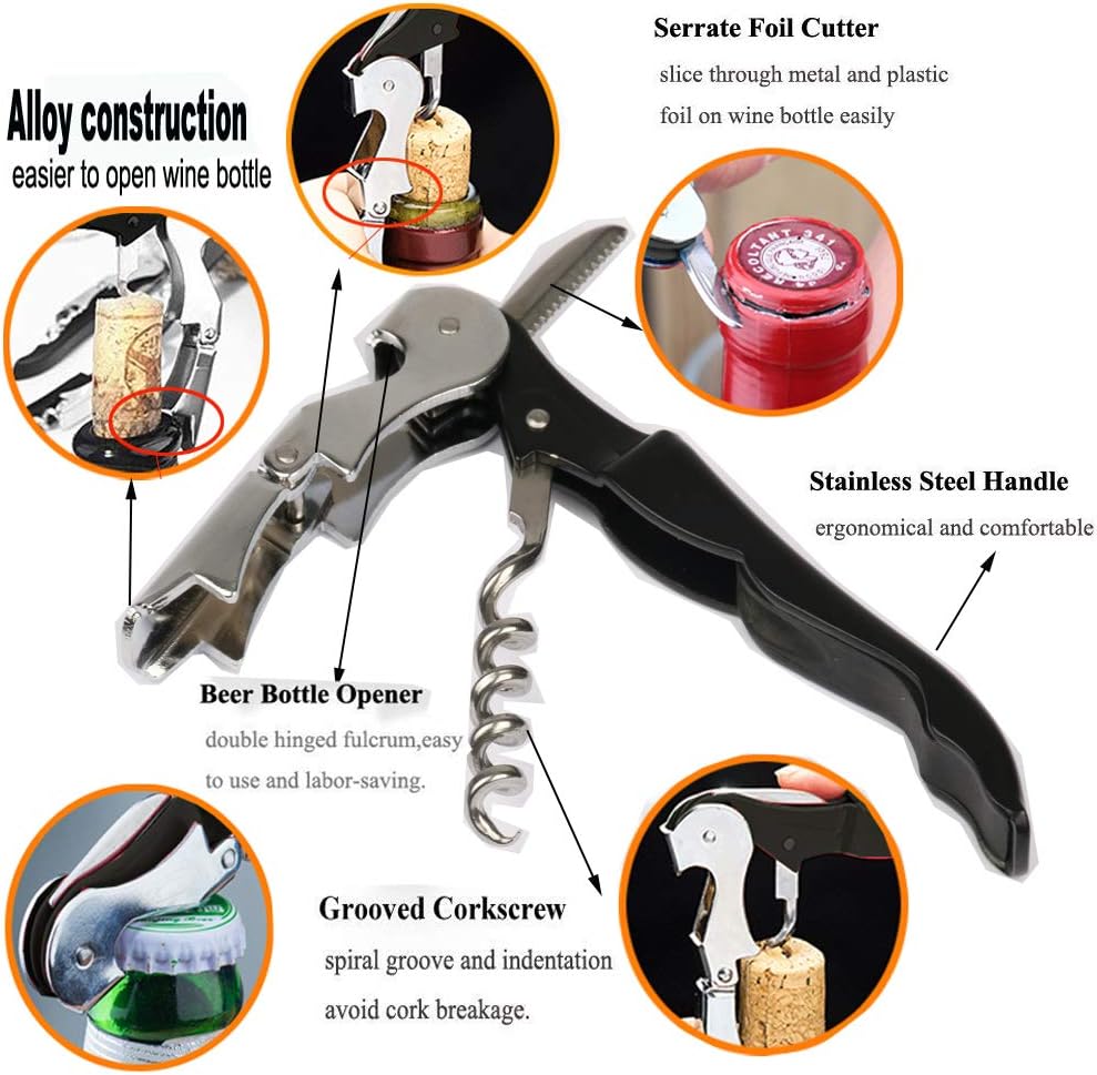 Kit-Home Professional Waiter Corkscrew Wine Openers Set (4 PCS),Upgraded with Heavy Duty Stainless Steel Hinges Wine Key for Restaurant Waiters, Sommelier, Bartenders