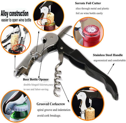 Kit-Home Professional Waiter Corkscrew Wine Openers Set (4 PCS),Upgraded with Heavy Duty Stainless Steel Hinges Wine Key for Restaurant Waiters, Sommelier, Bartenders