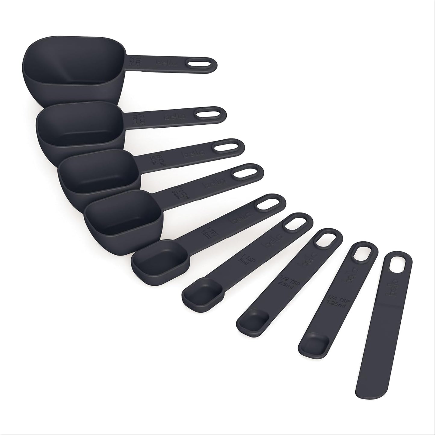bella 9-Piece Nested Measuring Cups & Spoons Set, Stackable, 4 Cups, 4 spoons, 1 Leveler, Non-slip handles, Kitchen Cooking Baking Measuring Set, BPA Free, Dishwasher Safe, Oatmilk