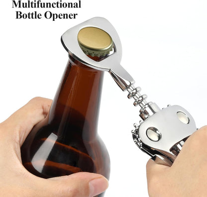 KORCCI Wine Opener, Heavy-Duty Zinc Alloy Wing Corkscrew, Premium Beer Bottle Opener, Multifunctional Wine Accessories with Ergonomic Handle and Sharp Screw, for Kitchen, Bar, Restaurant (SILVER)