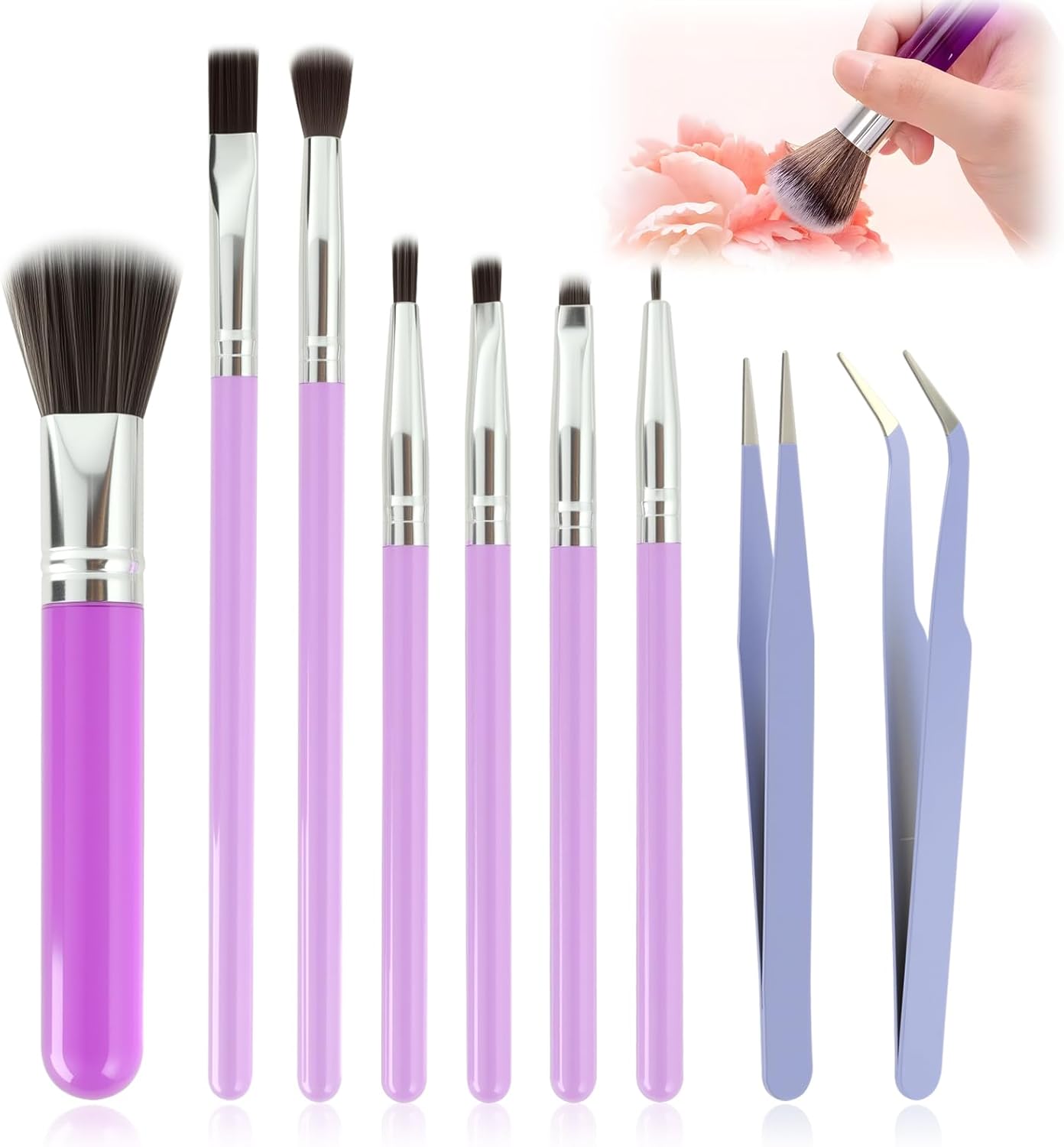 9 Pcs Baking Brush Set, Chocolate Candy Making Supplies Jelly Decorating Tools, for Home Bakers Professional Chefs Cake Cookie Dessert Pastry Decoration Kit, Brushes and Tweezers(Purple)