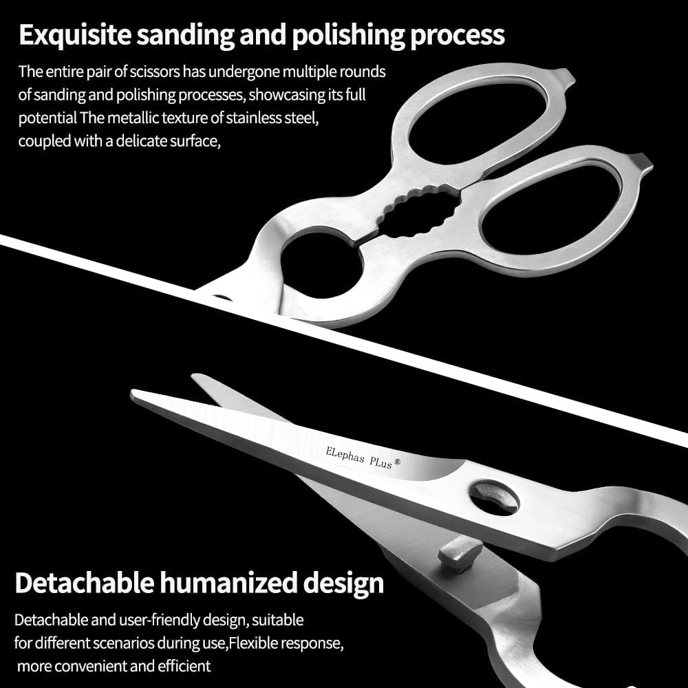 Kitchen Shears Heavy Duty Kitchen Scissors, All Purpose Come Apart Blade Made with All Stainless Steel, Food Scissors for Meat/Vegetables/BBQ/Fish/Spices/Herbs, Silvery