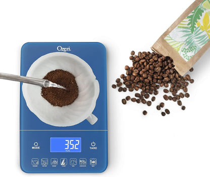 Ozeri Touch III Digital Kitchen Scale with Calorie Counter, 22 lbs (10 kg), Calla Green