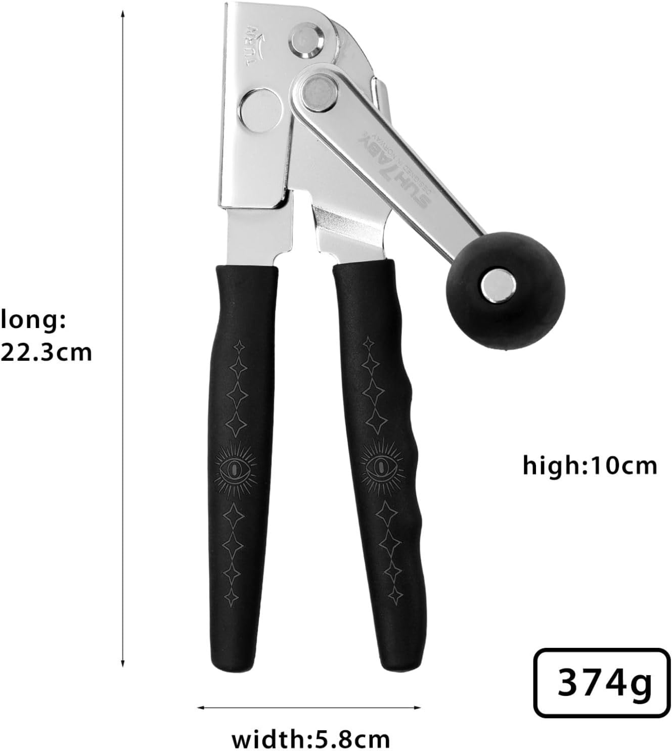 Manual Can Opener with Magnet, Heavy Duty Hand Can and Bottle Opener with Stainless Steel Blade and Rubber Grip, Smooth Cutting Hand Can Openers for Senior, Magnetic Lid Remover Kitchen Tool (Black)