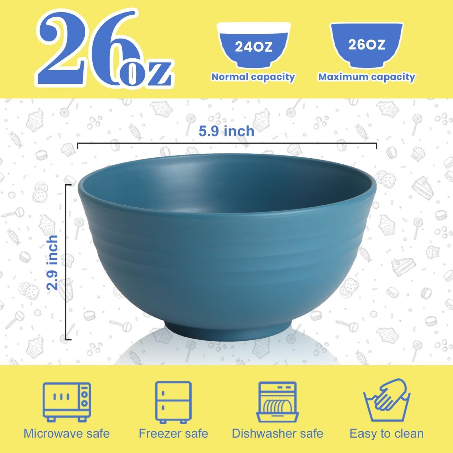 Wheat Straw Bowls Set with Lids, Unbreakable 40 OZ Cereal Bowls Set of 4, Salad Container for Lunch, Microwave & Dishwasher Safe Bowl Set for Kitchen, Picnic, RV, Camping, Multi
