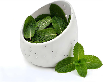 Pottery Herb Stripper Bowl Handmade Green Glazed Ceramic Kitchen Gadget with Four Sizes Holes for Rosemary Parsley Basil Kale Detach Leaves from Stem